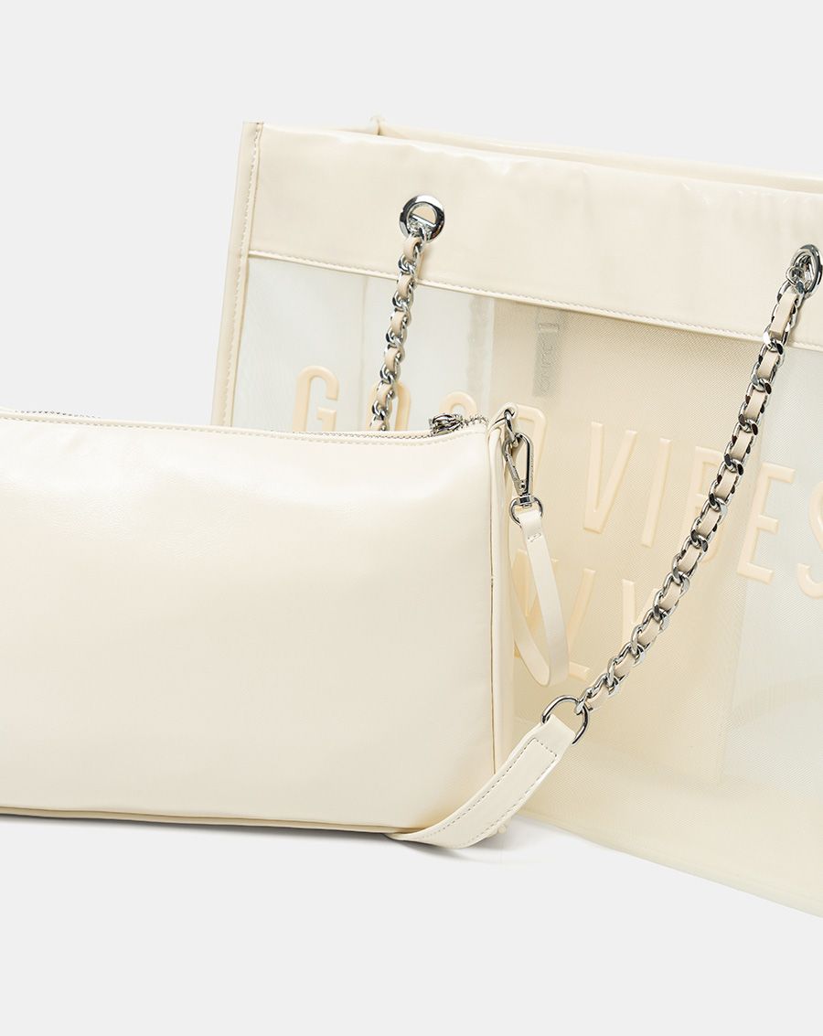 Túi Xách Lớn Tote Bag Phối Lưới Xuyên Thấu