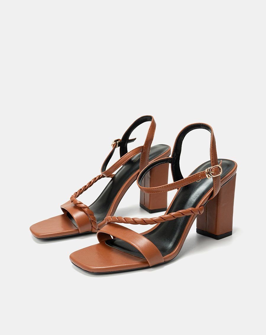Giày Sandal Gót Cao Phối Quai Xoắn