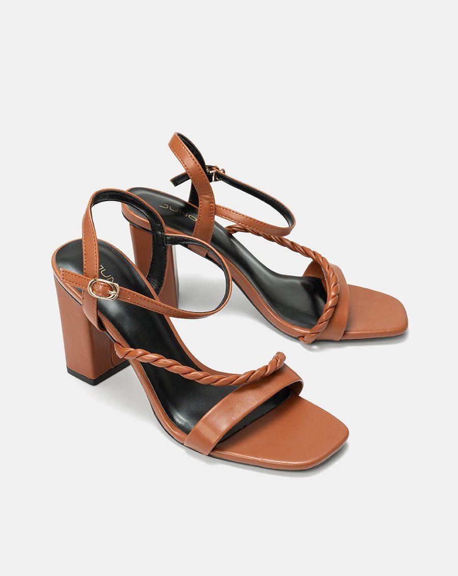 Giày Sandal Gót Cao Phối Quai Xoắn