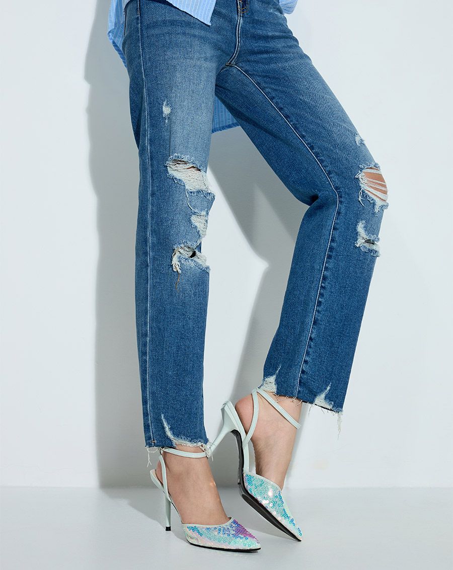 Giày Cao Gót Phối Liệu Sequin