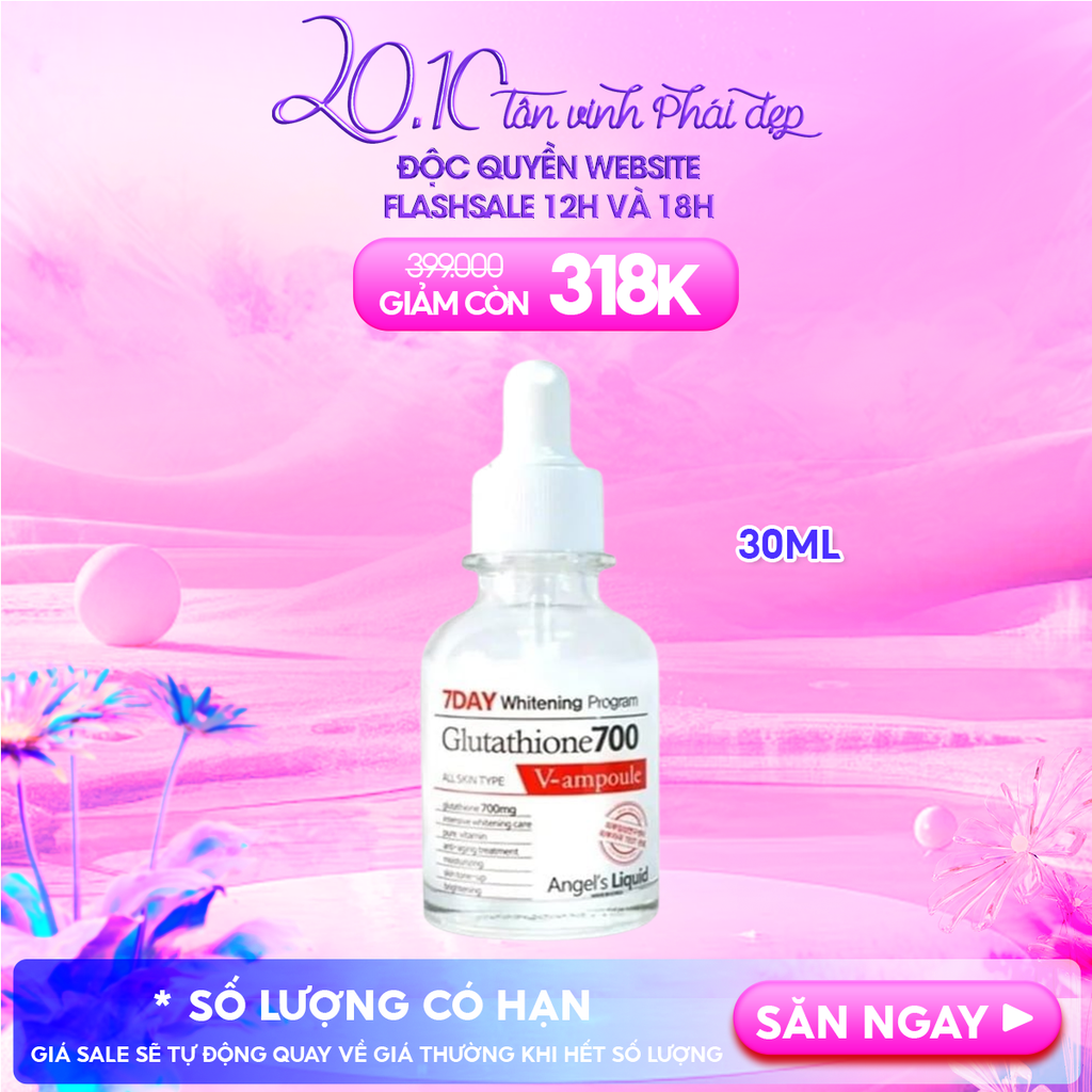 Serum Angel's Liquid Huyết Thanh Hỗ Trợ Dưỡng Trắng Da, Làm Mờ Thâm Nám Glutathione 700 V-Ampoule 30ml
