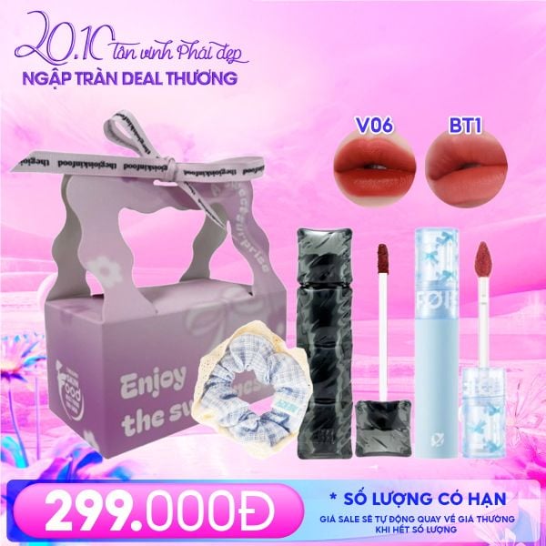Combo Quà Tặng 20/10: Cột Tóc Merzy + Son Kem Lì Merzy #V6 PUFFER + Son Kem Lì FOIF 3g #BT1 Heart Blush + Túi Hộp Quà Tặng Nhỏ #Hồng