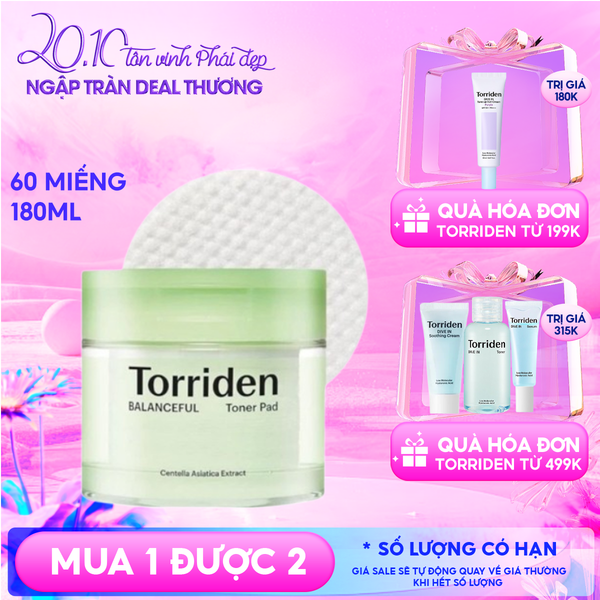 Toner Pad Torriden Làm Dịu Da Mụn, Cân Bằng Da, Cấp Ẩm Balanceful Cica Toner Pad 60 miếng
