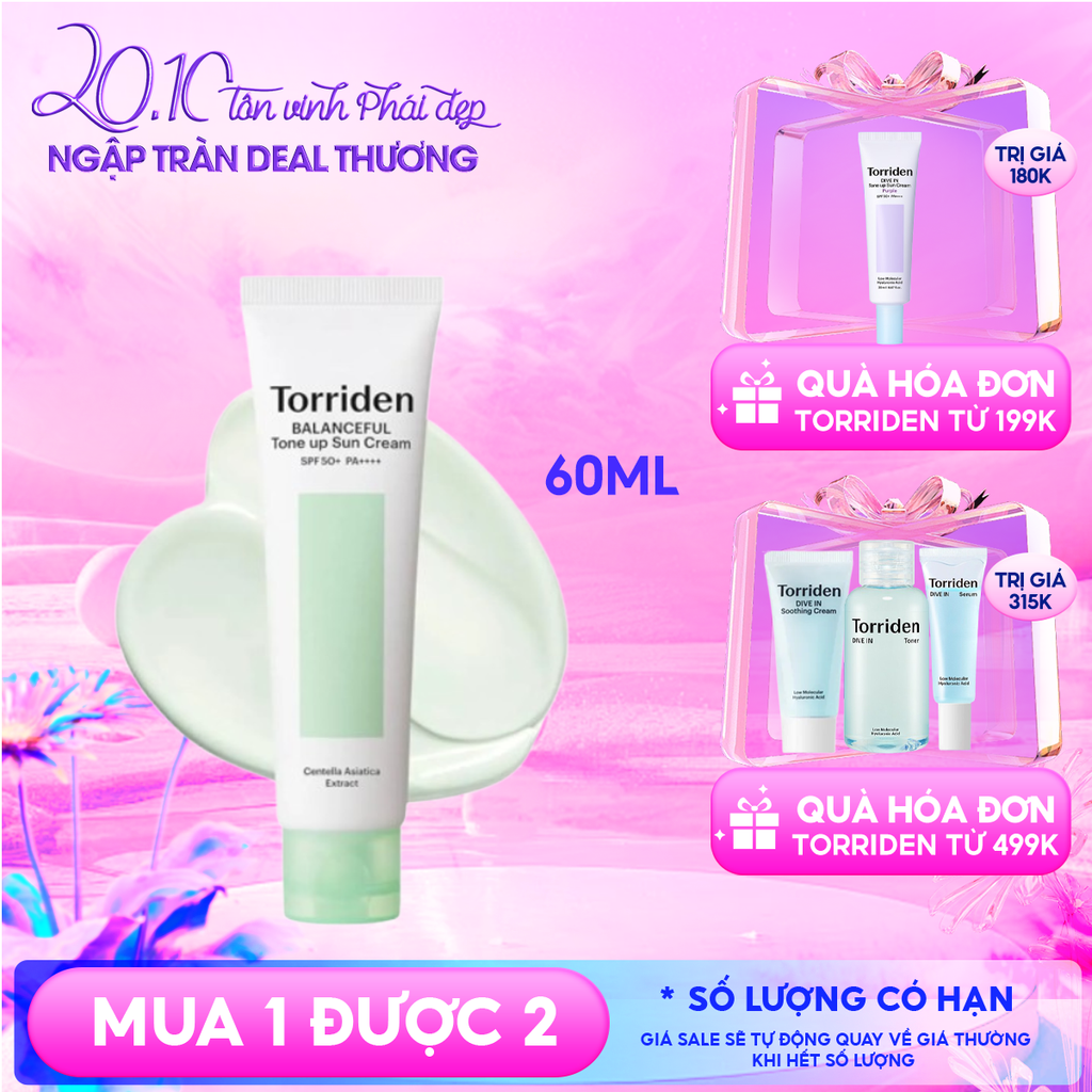 Kem Chống Nắng Torriden Nâng Tone Balanceful Cica Tone Up Sun Cream SPF 50+ PA++++