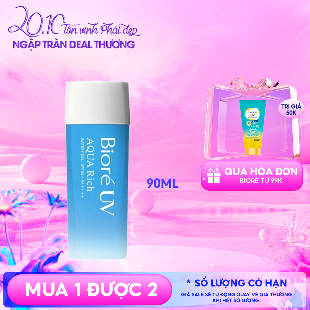 Kem Chống Nắng Dạng Gel Bioré Dưỡng Ẩm UV Aqua Rich Watery Gel SPF50+/PA++++ 90ml