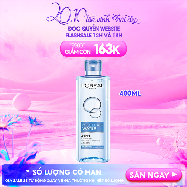 Nước Tẩy Trang L'Oreal Làm Sạch Tươi Mát, Dưỡng Ẩm Cho Da 3-in-1 Micellar Water