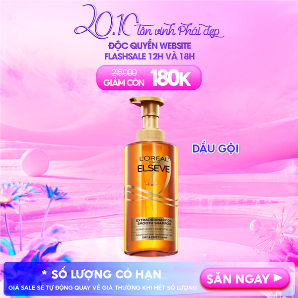 Dầu Gội, Dầu Xả L'oreal Dưỡng Tóc Suôn Mượt Cao Cấp Extraordinary Oil Smooth 440ml