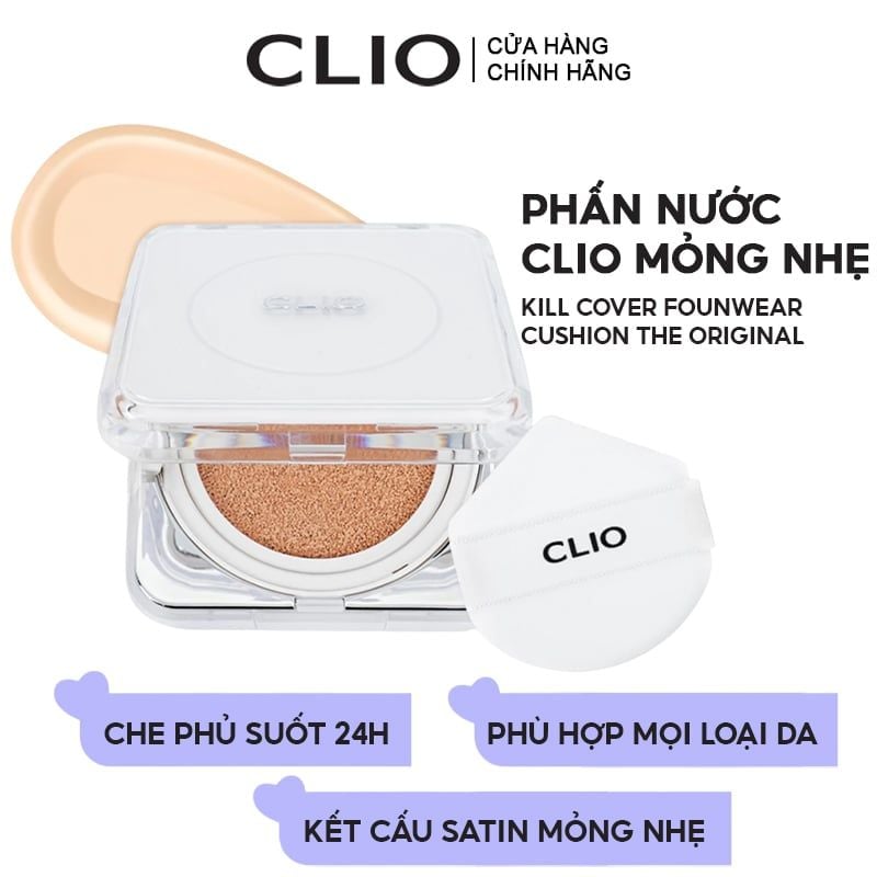 Phấn Nước Clio Mỏng Nhẹ, Che Khuyết Điểm Tốt Kill Cover Founwear Cushion The Original Mini SPF50+/PA+++ 5g