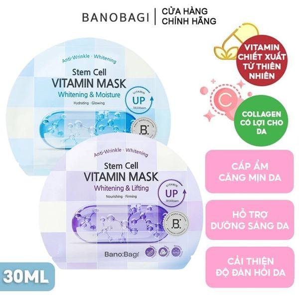 Mặt Nạ Miếng Banobagi Hỗ Trợ Dưỡng Trắng Cấp Ẩm & Bổ Sung Collagen, Cải Thiện Lão Hóa Stem Cell Vitamin, Super Collagen Mask 30ml