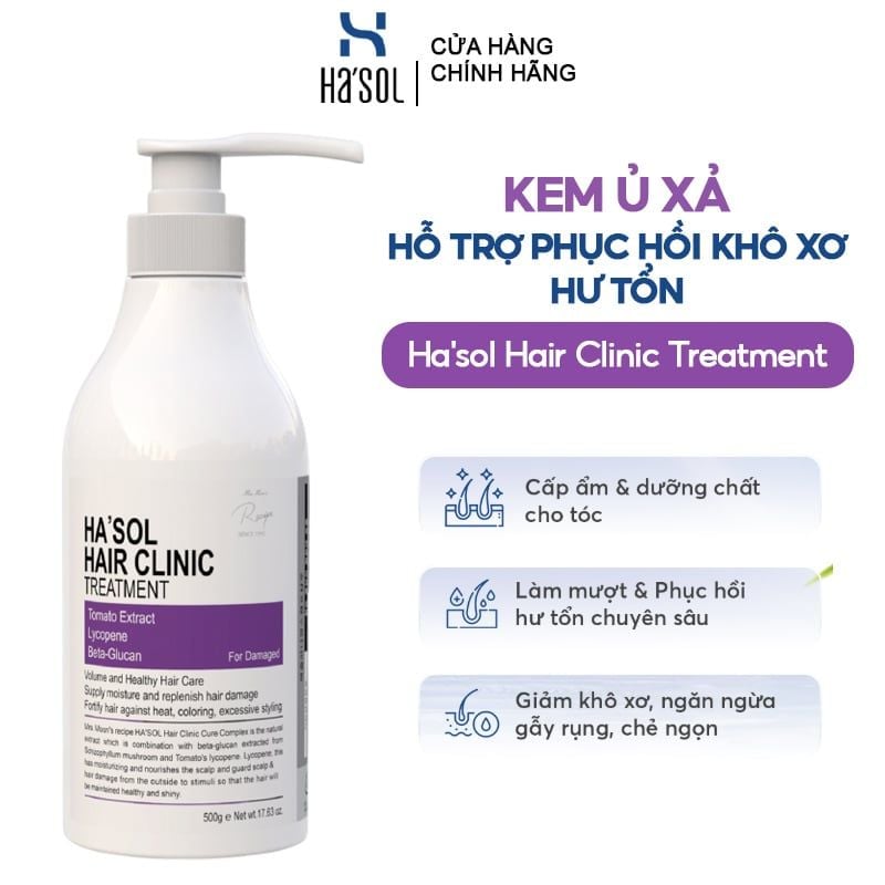 Kem Ủ Tóc Ha'sol Hỗ Trợ Phục Hồi, Dưỡng Tóc Mềm Mịn Hair Clinic Treatment 500g
