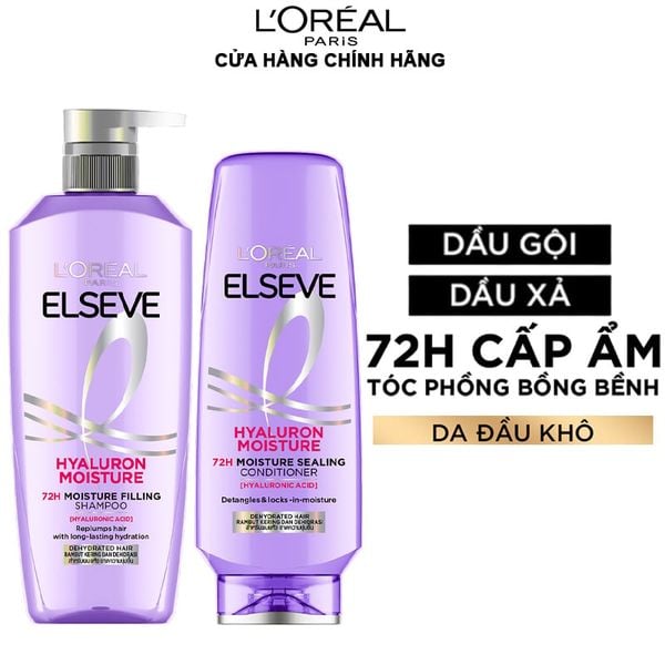 Dầu Gội, Dầu Xả Cấp Ẩm, Tóc Bóng Mượt Cho Da Đầu Khô L'oreal Elseve Hyaluron Moisture 72H