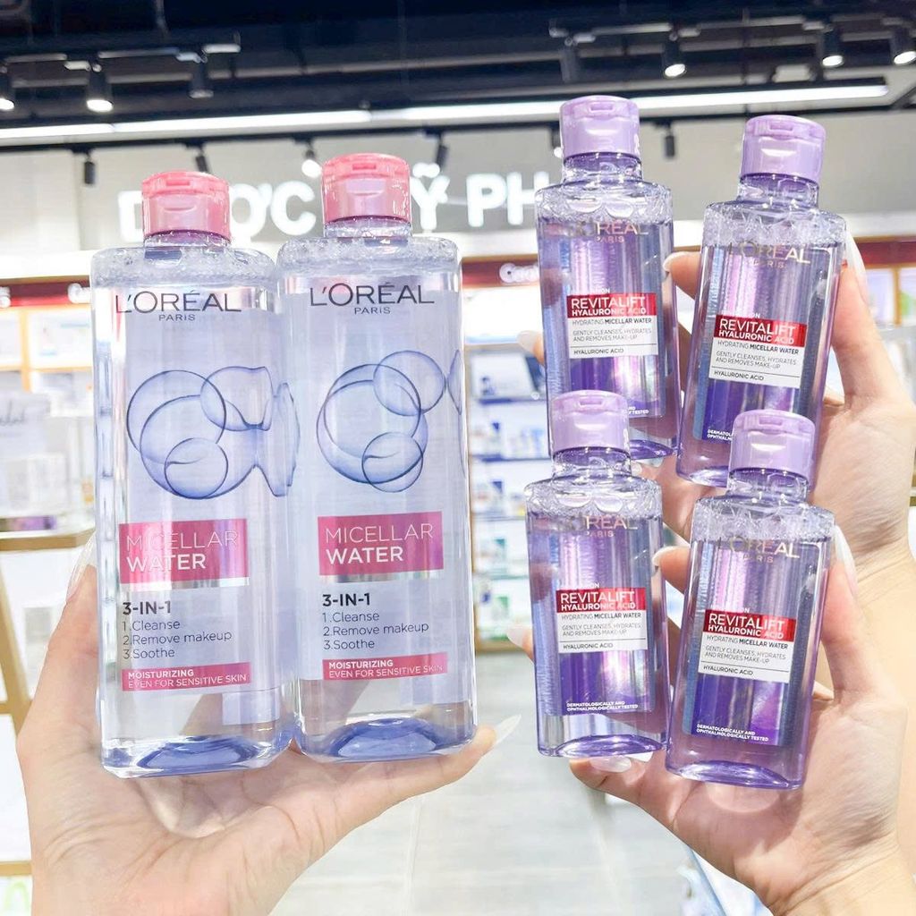 Combo L'oreal 6 Sản Phẩm: Nước Tẩy Trang Sạch Sâu Dưỡng Ẩm 400ml (date 11/2026)(2 Chai) + Nước Tẩy Trang Cấp Ẩm 95ml ( 4 Chai)