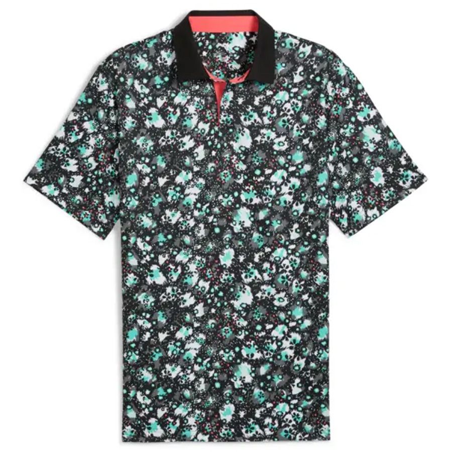 Áo golf nam tay ngắn Cloudspun Abstract Camo Polo - Puma Black-Aquatic