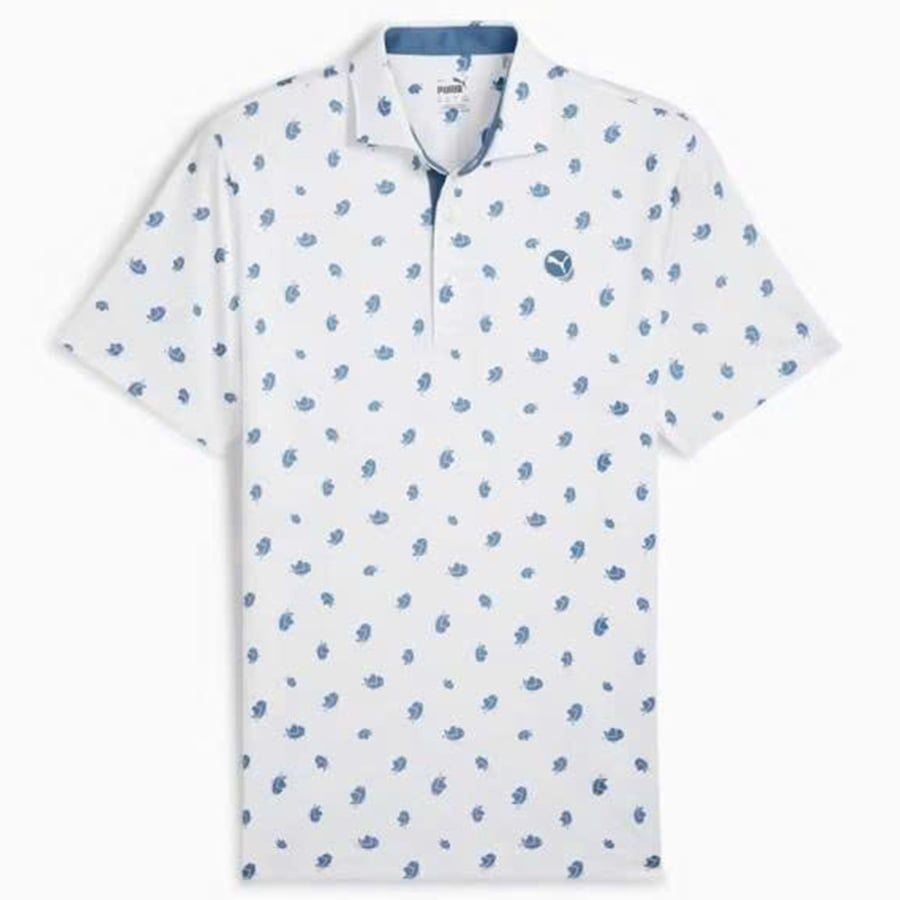 Áo golf nam tay ngắn Pure Love Birdies Polo - White Glow-Blue HorizonÁo golf nam tay ngắn Pure Love Birdies Polo - White Glow-Blue Horizon 62699402 | PUMA