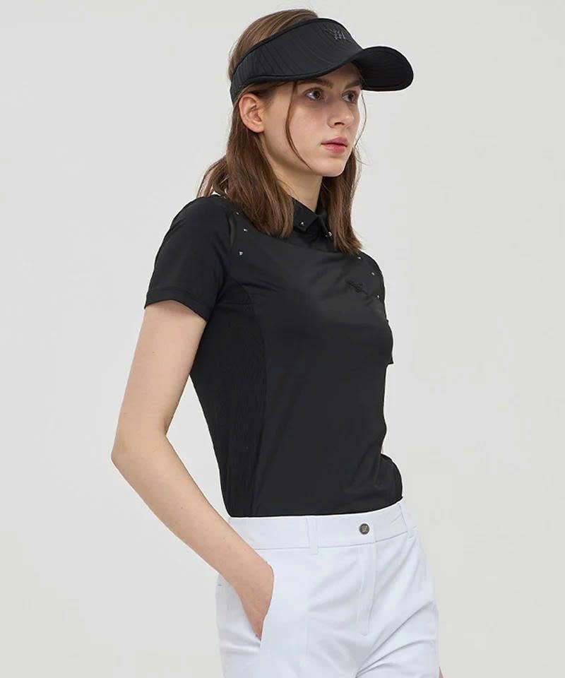 Áo golf nữ tay ngắn Beads Point Short T-Shirt - Black AGEMWTS06BK | An