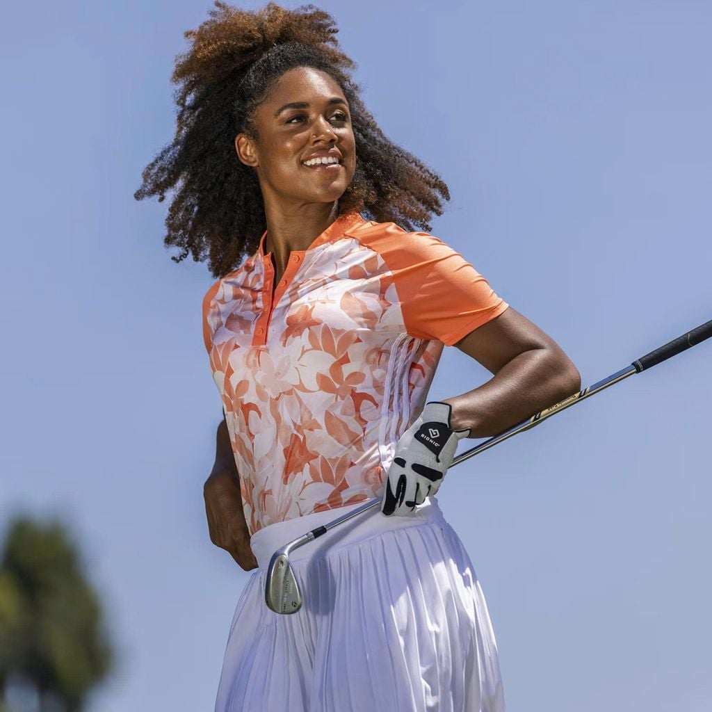 Áo golf nữ tay ngắn Women's Floral Golf Polo Shirt Coral Fusion IB4532