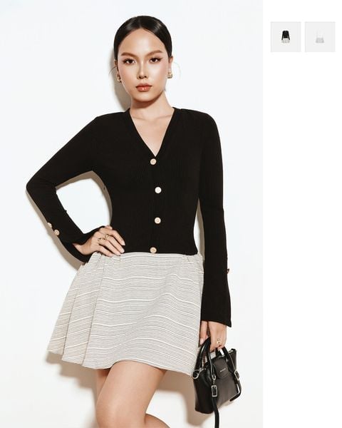 Đầm Ngắn Lumière Ribbed V-Neck