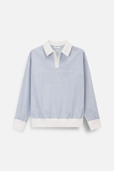 Áo Polo Oversize Oxford Sọc Phối Thun