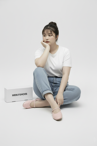 Giày Sục Nữ Quai Ngang Mũi Vuông Chần Chỉ Trám Merly 1584 Hồng Pastel Bigsize 35-43