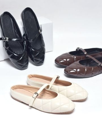 Giày Sục Nữ Bệt Merly 1584 Kem Ivory, Giày Búp Bê Quai Ngang Mũi Vuông Chần Chỉ Trám, Giày Bệt Nữ Bít Mũi Đế Cao Su Chống Trơn, Giày Dép Nữ Big Size
