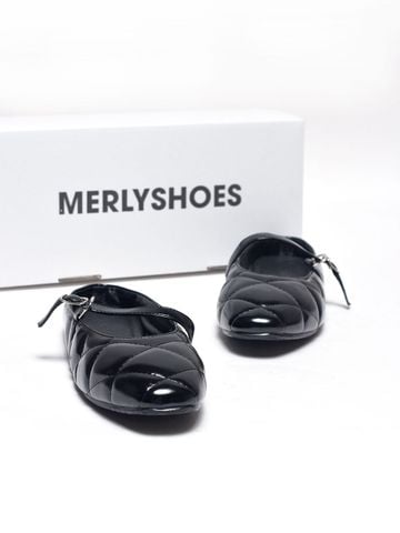 Giày Sục Nữ Bệt Merly 1584 Đen Huyền, Giày Búp Bê Quai Ngang Mũi Vuông Chần Chỉ Trám Merly 1584 Đen, Giày Bệt Nữ Bít Mũi Đế Cao Su Chống Trơn, Giày Dép Nữ Big Size