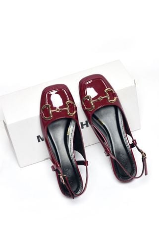 Giày Búp Bê Đỏ Bóng Merly 1585-2P Mũi Vuông Gót 2cm Khoá Gucci, Giày Búp Bê Đỏ Bigsize Merly