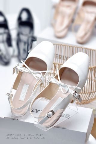 Giày Búp Bê Nữ Trắng Tiểu Thư Buộc Nơ Rời