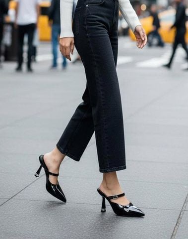 Giày Cao Gót Sục Mũi Nhọn Buộc Nơ Tiểu Thư