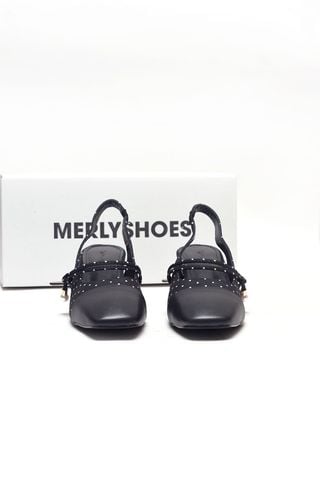 Giày Búp Bê Cao Gót, Giày Cao Gót Slingback, Giày Đen Chấm Bi