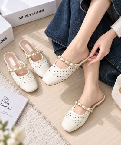 Dép Sục Nữ Trắng Chấm Bi, Giày Sục Nữ, Giày Sục Trắng, Dép Sục Trắng Chấm Bi