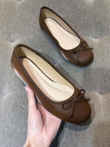 Giày Búp Bê Nơ Mũi Tròn Merly 1636 Nâu Choco, Giày Bệt Xinh, Giày Bệt Nữ, Giày Búp Bê Bigsize