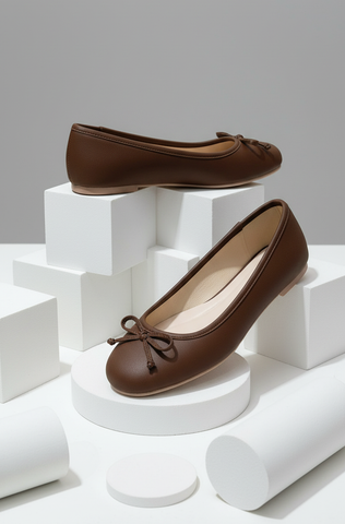 Giày Búp Bê Nơ Mũi Tròn Merly 1636 Nâu Choco, Giày Bệt Xinh, Giày Bệt Nữ, Giày Búp Bê Bigsize