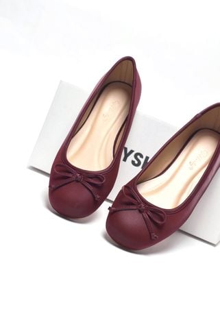 Giày Búp Bê Ballet Nữ Màu Đỏ Cherry Da Mềm Bigsize