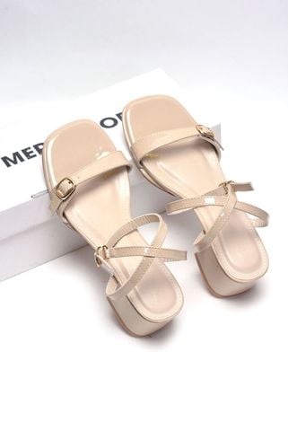 Sandal Cao Gót Đế Vuông 5cm Nude Quai Mảnh Gắn Khóa Merly 1640 Kem Bigsize