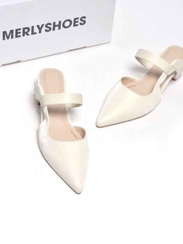 Guốc Sục Nữ Merly 1647 Trắng Ivory Bigsize 35-43, Giày Sục Nữ Mũi Nhọn Đế Vuông 3cm 1647 Đen, Sandal Bít Mũi, Giày Mule, Giày Búp Bê, Giày Công Sở Nữ