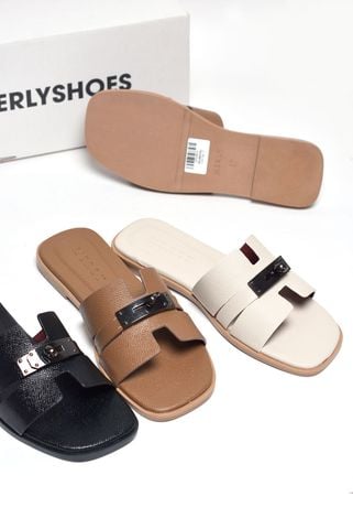 Dép Chữ H Nữ Đính Khóa Merly 1650 Nâu Da Vân Hạt Size 35-43, Dép Chữ H Bigsize
