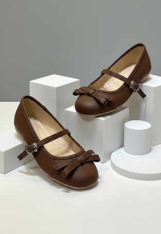 Giày Búp Bê Nữ Quai Ngang Nơ Tiểu Thư Merly 1658 Nâu Choco, Giày Búp Bê Big Size Nơ Xinh