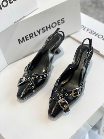 Giày Slingback Mũi Vuông Gót 5cm Merly 1664 Đen Onyx Bigsize 35-43 Thiết Kế Phối Khóa Mũi Giúp Thọn Mũi Chân, Giày Công Sở Nữ, Giày Cao Gót 5cm, Giày Nữ Gót Thấp