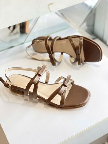 Giày Xăng Đan Nữ Gót Thấp 2cm Dây Mảnh Đính Nơ Merly 1672 Nâu Cocoa, Sandal Dây, Sandal Bệt, Sandal Nơ Xinh, Sandal Tiểu Thư, Sandal Hè 2026, Sandal Big Size 35-43