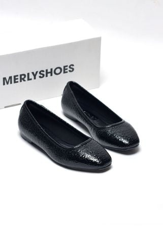 Giày Công Sở Nữ Bệt Mũi Vuông Trơn Đơn Giản Êm Chân Merly 1599 Đen Crystal, Giày Bệt Cao Cấp Nữ, Giày Búp Bê Nữ Da Cao Cấp