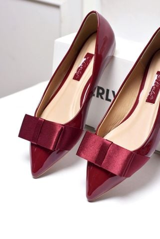 Giày Búp Bê Nơ Đỏ Cherry Mũi Nhọn Nơ Lớn Merly 1127