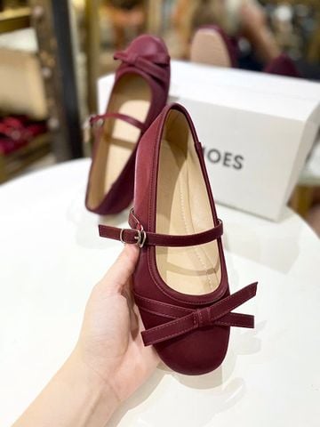 Giày búp bê đỏ quai ngang nơ xinh