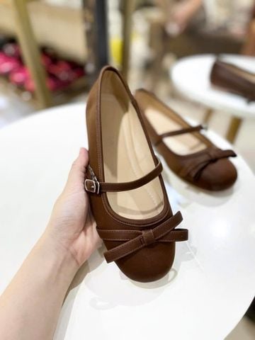 Giày Búp Bê Nữ Quai Ngang Nơ Tiểu Thư Merly 1658 Nâu Choco, Giày Búp Bê Big Size Nơ Xinh