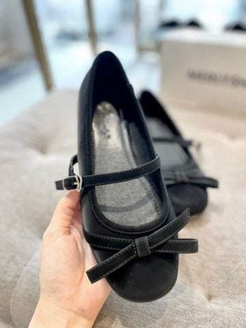 Giày Búp Bê Quai Ngang Nơ Tiểu Thư Merly 1658 Đen Huyền, Giày Bệt Xinh Big Size
