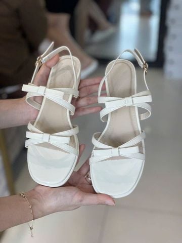 Giày Xăng Đan Nữ Gót Thấp 2cm Nơ Merly 1672 Trắng Kem Ivory, Sandal Dây, Sandal Bệt, Sandal Nơ Xinh, Sandal Tiểu Thư, Sandal Hè 2026, Sandal Big Size 35-43