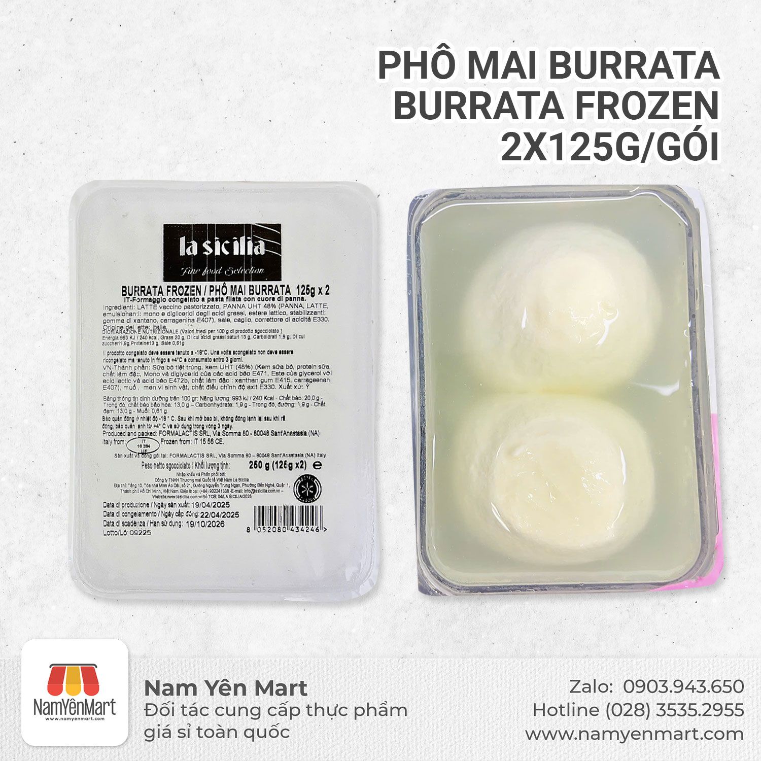 Phô mai Burrata - Burrata frozen, 2x125g/gói