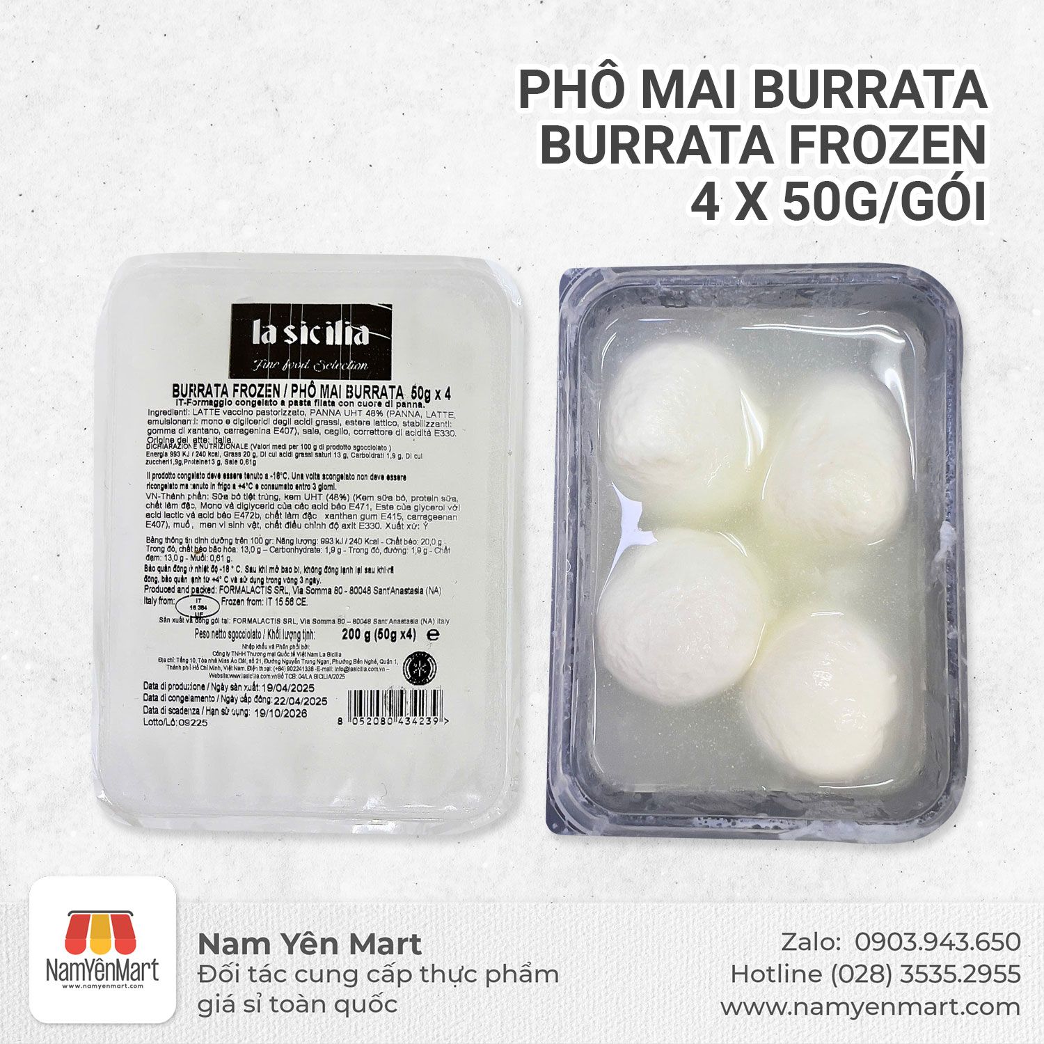 Phô mai Burrata - Burrata frozen, 4x50g/gói