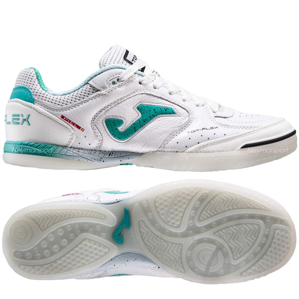 Giày đá bóng Futsal Joma Top Flex 2502 - White/Turquoise - TOPW2502IN