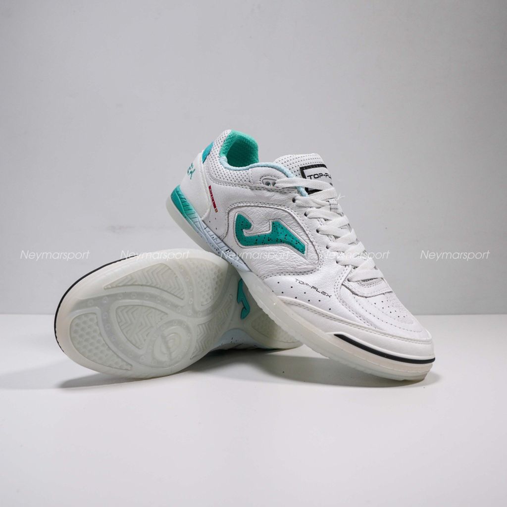 Giày đá bóng Futsal Joma Top Flex 2502 - White/Turquoise - TOPW2502IN