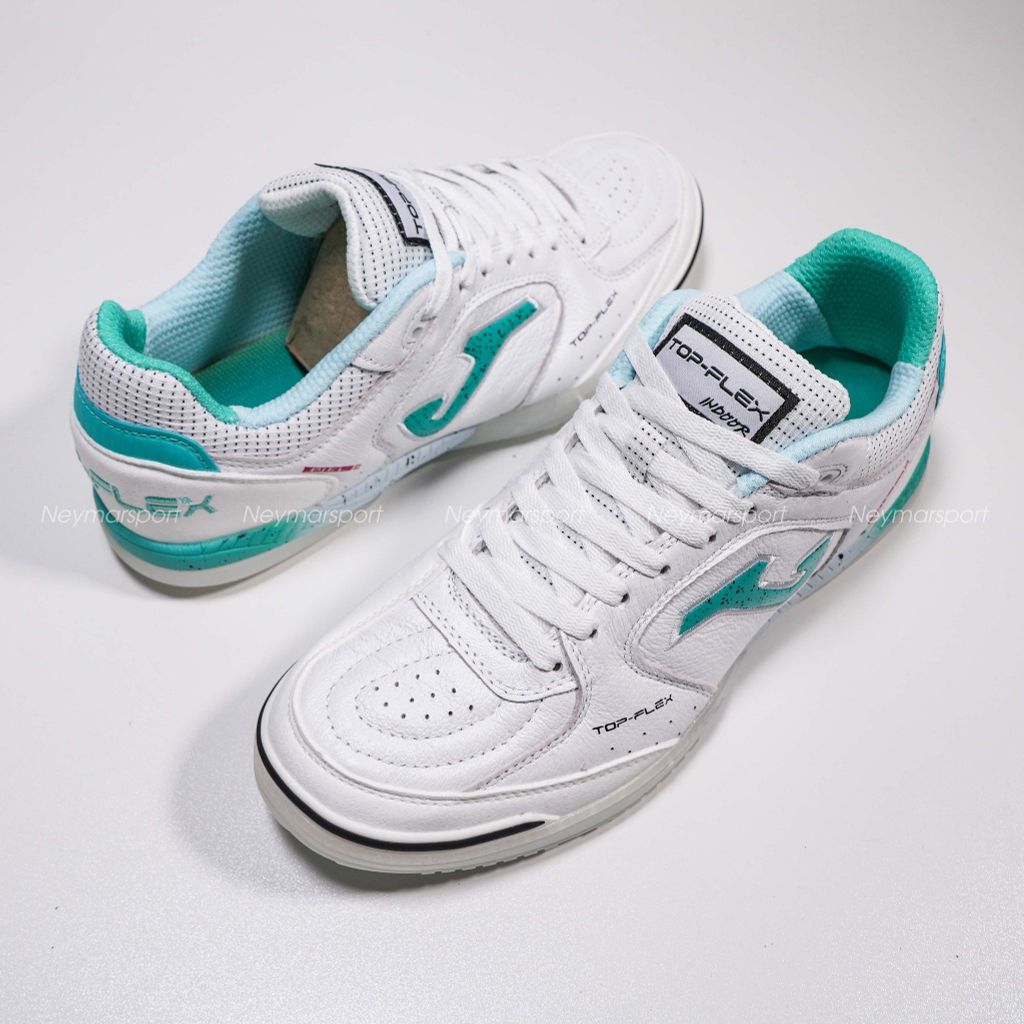 Giày đá bóng Futsal Joma Top Flex 2502 - White/Turquoise - TOPW2502IN